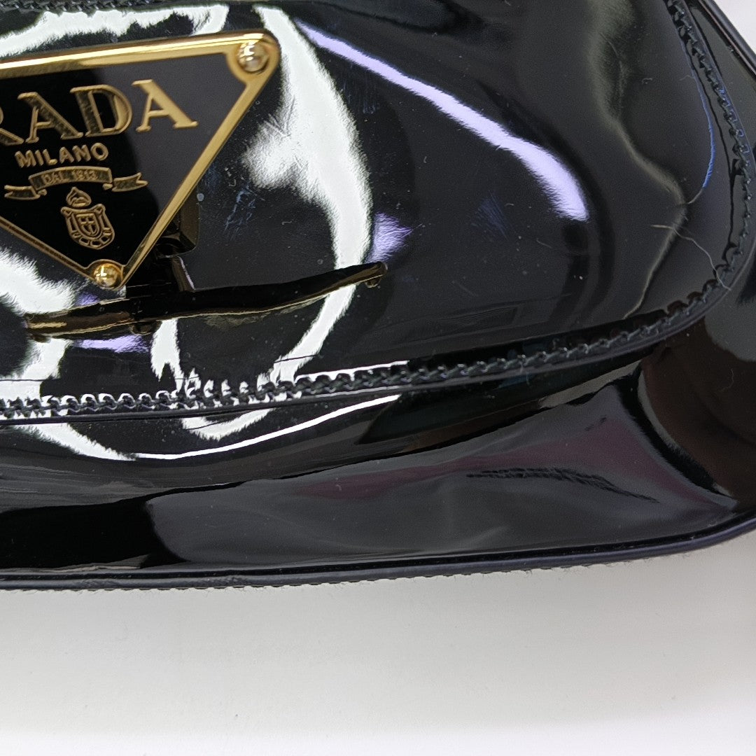 Patent Leather Top Handle Bag Black