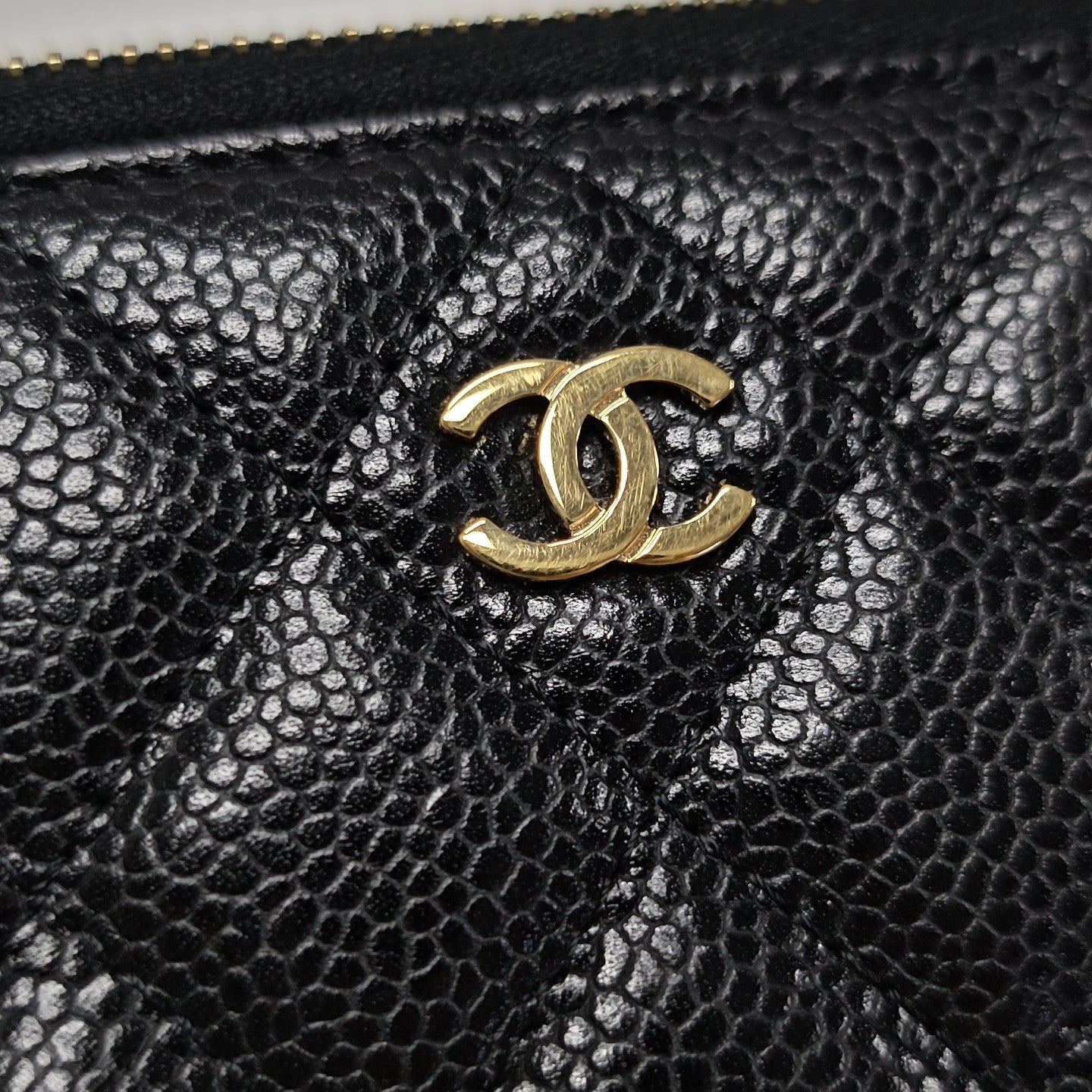 Quilted Grained Calfskin Wallet Black