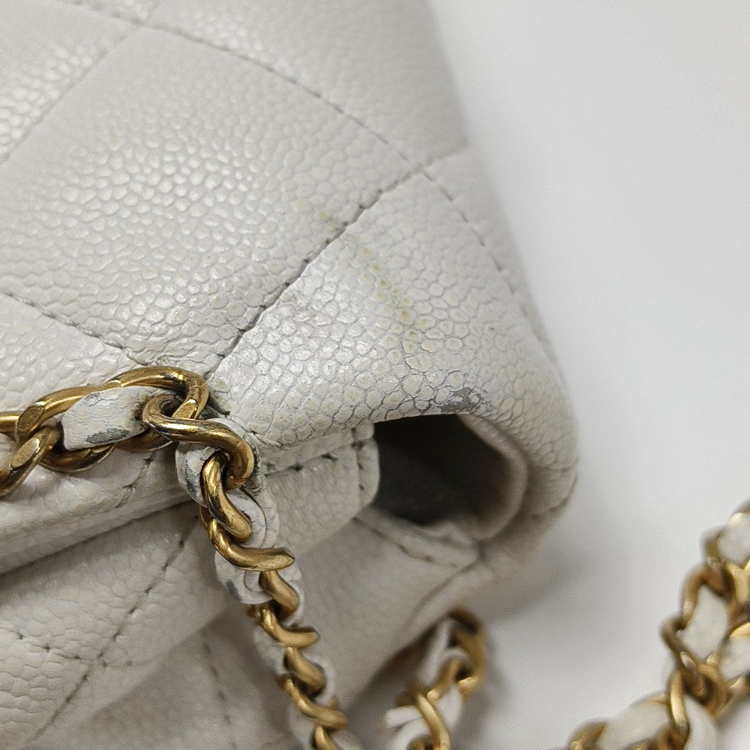 Quilted Grained Calfskin Shoulder Bag Large White