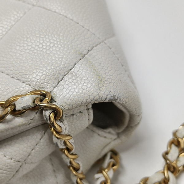 Quilted Grained Calfskin Shoulder Bag Large White