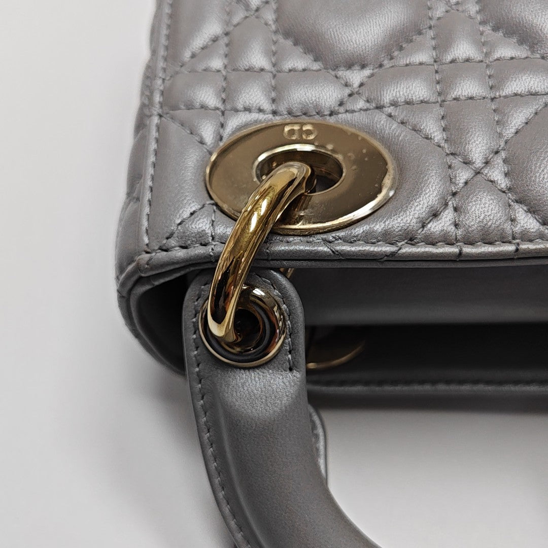 Lady Dior Mini Cannage Lambskin Gray
