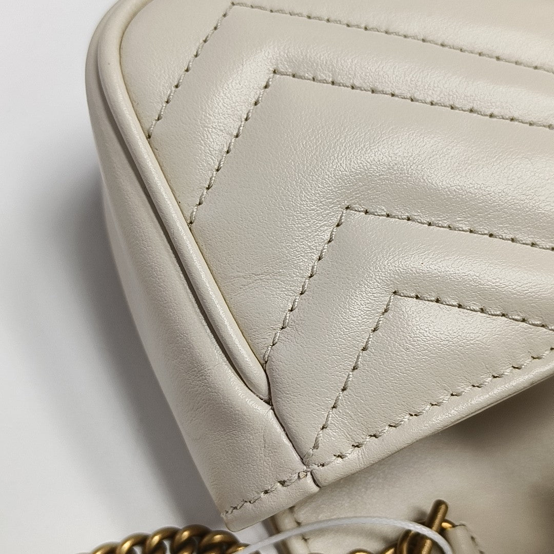 GG Marmont Mini Quilted Calfskin White