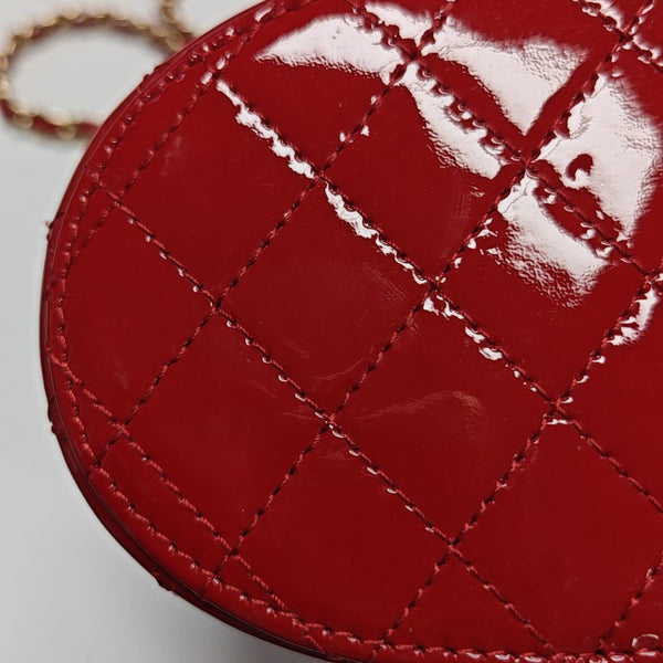 Round Vanity Quilted Patent Leather Red