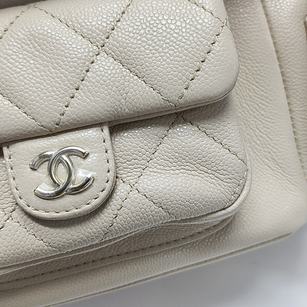 Quilted Grained Calfskin Small Beige