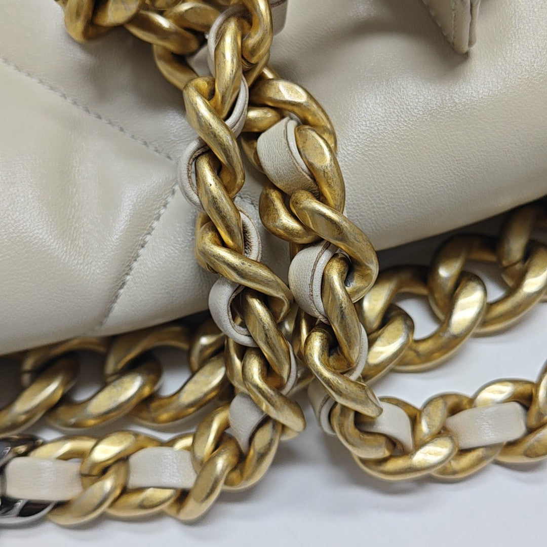 CHANEL 19 Large Quilted Lambskin Beige