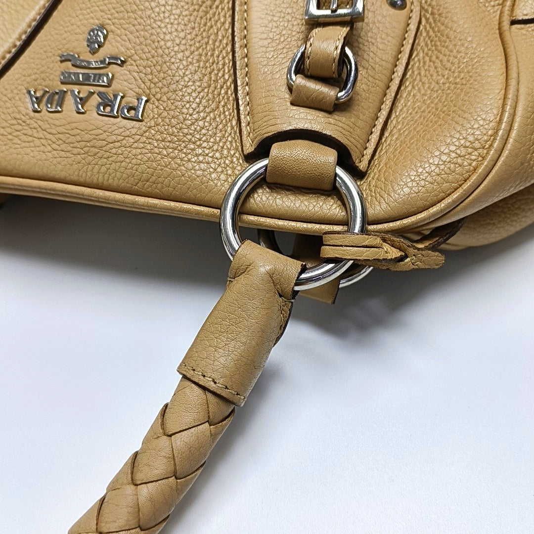 Authenticated pre-owned  Bauletto Saffiano Calfskin Beige - Top Handle Bag at Looply
