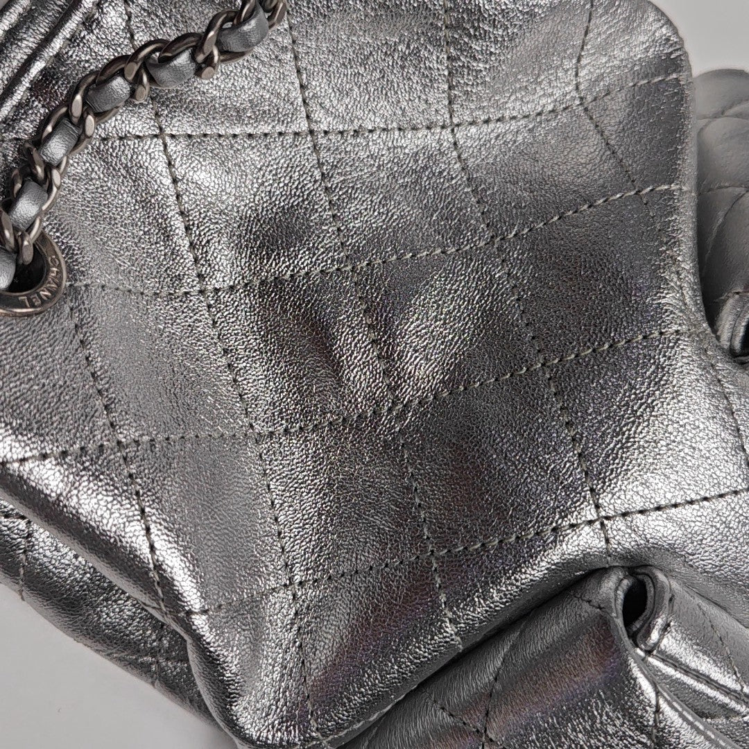 Quilted Lambskin Backpack Silver