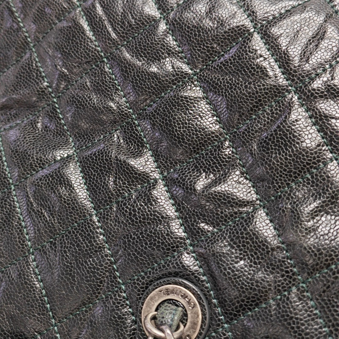 Quilted Grained Calfskin Shoulder Bag Green
