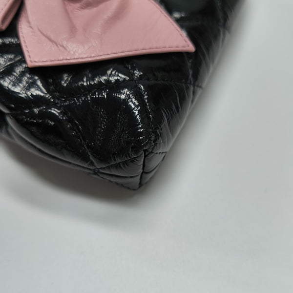 Quilted Patent Leather Shoulder Bag Black