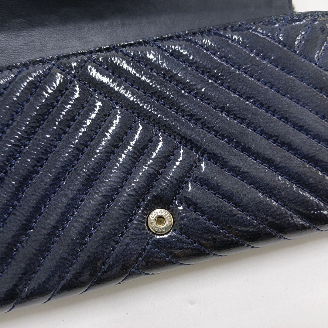 Chevron Patent Leather Wallet Blue