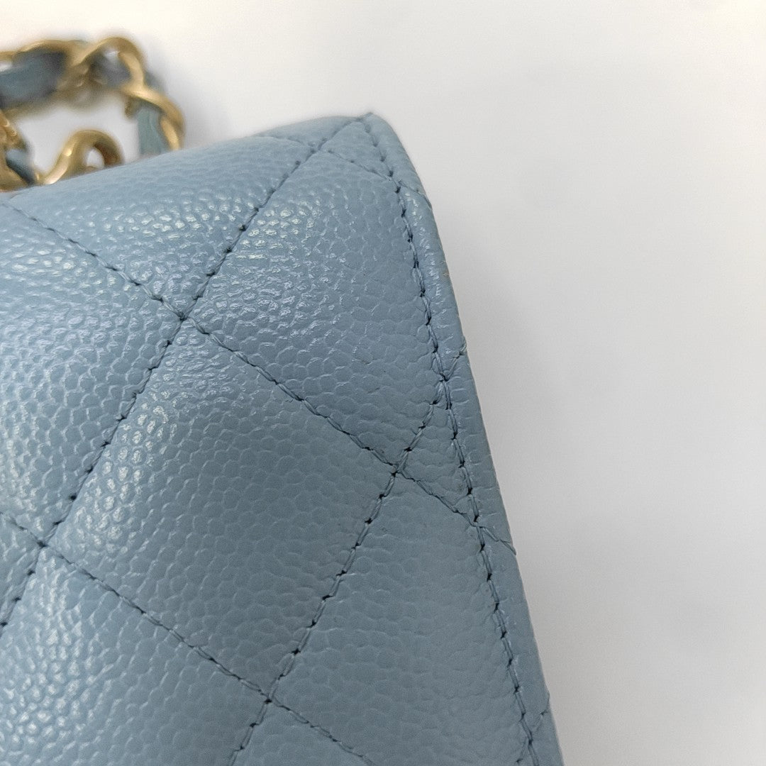 Quilted Grained Calfskin Shoulder Bag Blue