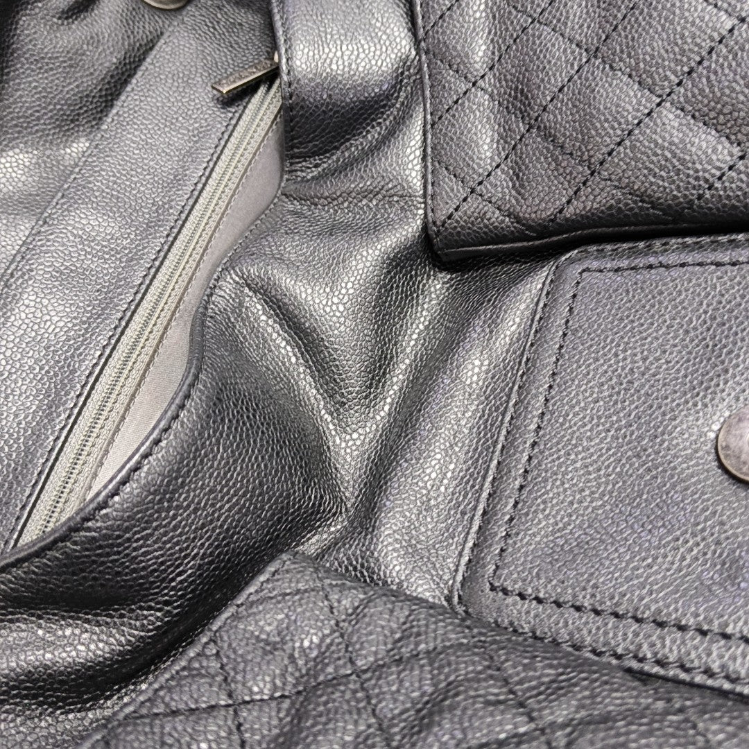 Quilted Grained Calfskin Top Handle Bag Gray