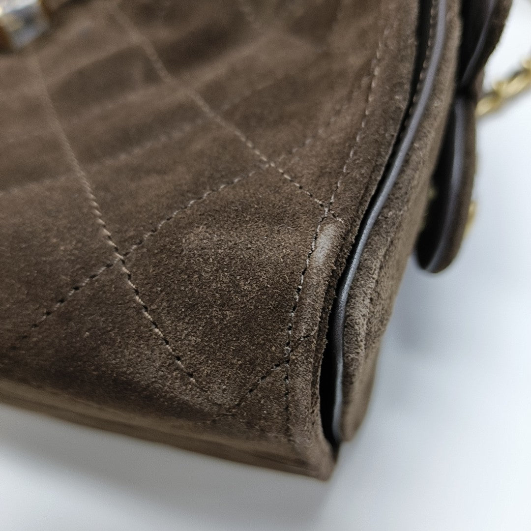 CHANEL 25 Quilted Suede Brown