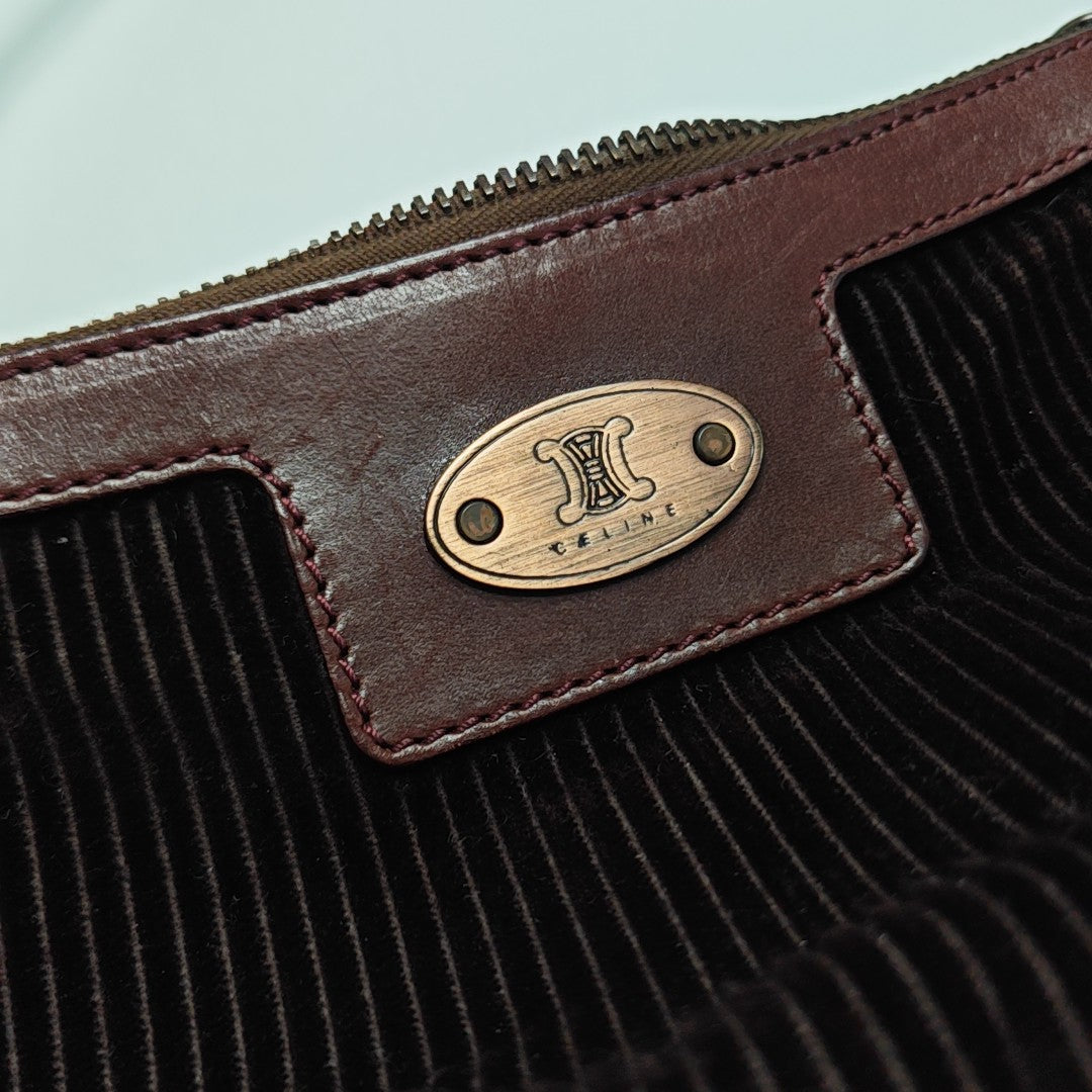 Quilted Corduroy Shoulder Bag Brown