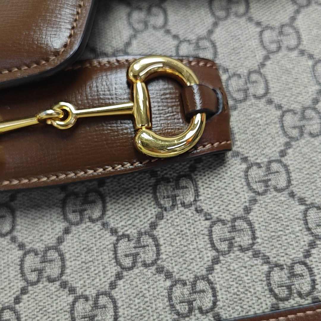 Horsebit 1955 Medium Monogram Coated Canvas Beige