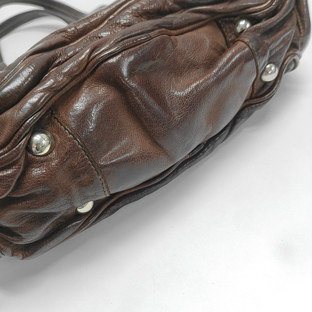 Leather Top Handle Bag Brown