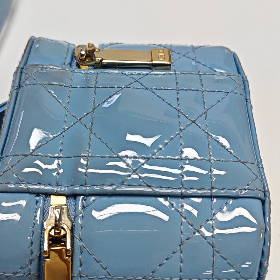Authenticated pre-owned  Vanity Lady Dior Super Mini Cannage Patent Leather Blue - Shoulder Bag at Looply