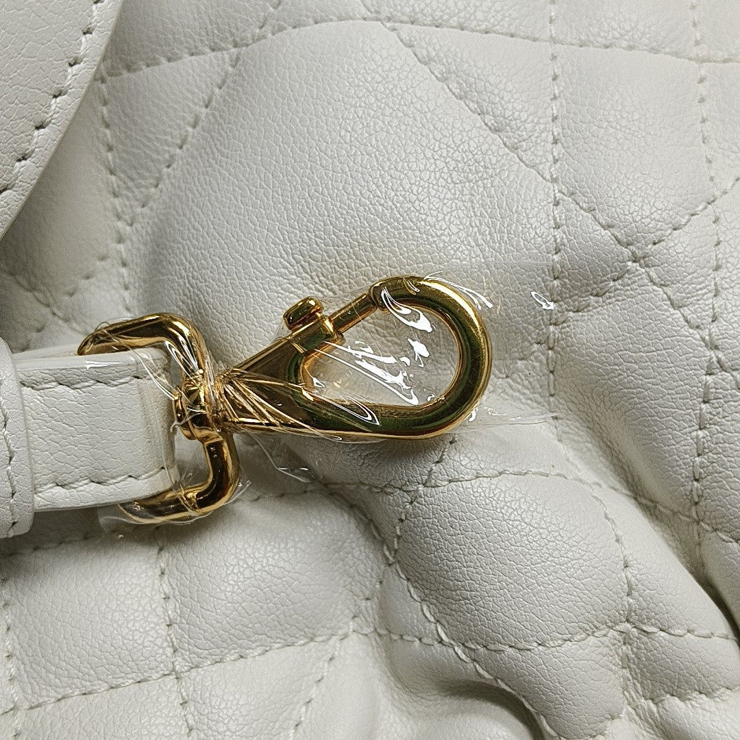 Cannage Calfskin Shoulder Bag White