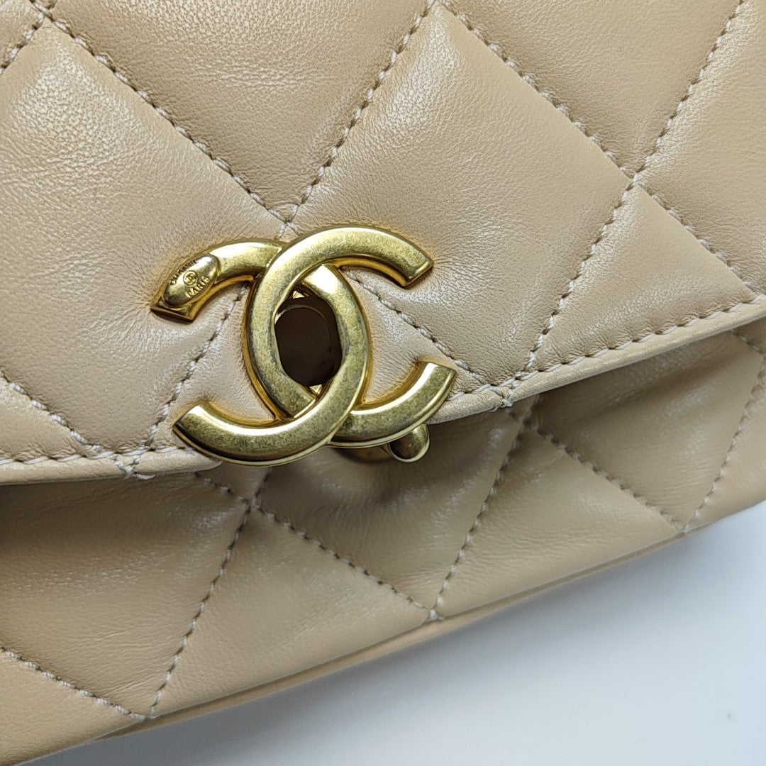 Small Quilted Lambskin Beige