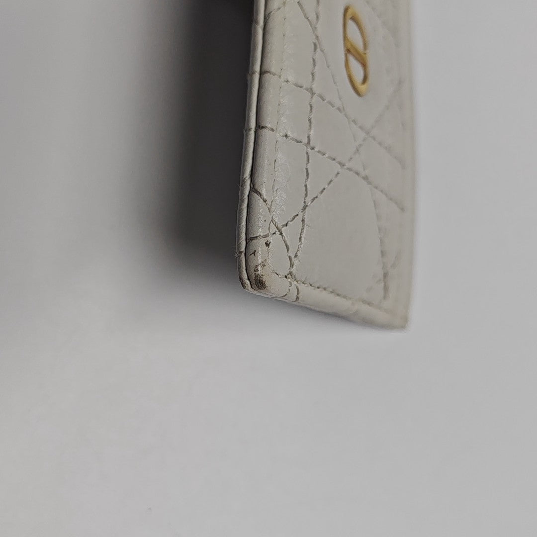 Lady Dior Cannage Calfskin White Card Holder