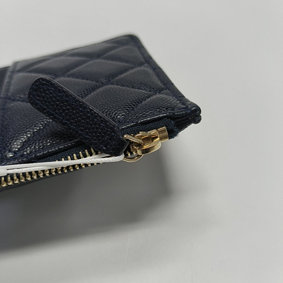 Quilted Grained Calfskin Wallet Blue