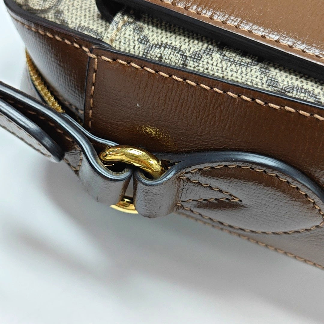 Authenticated pre-owned  Horsebit 1955 Small Coated Canvas Beige - Shoulder Bag at Looply