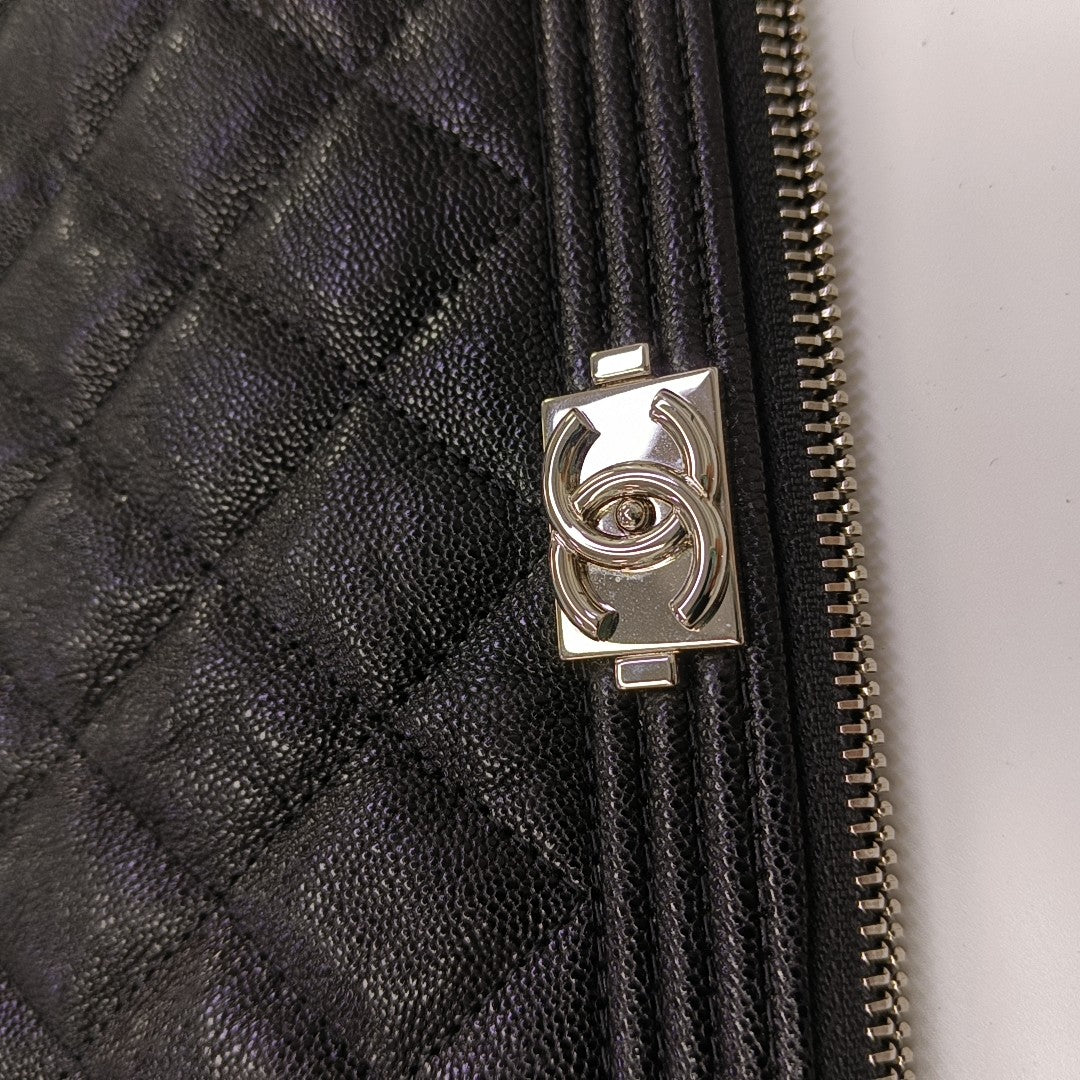 BOY CHANEL Large Quilted Grained Calfskin Black