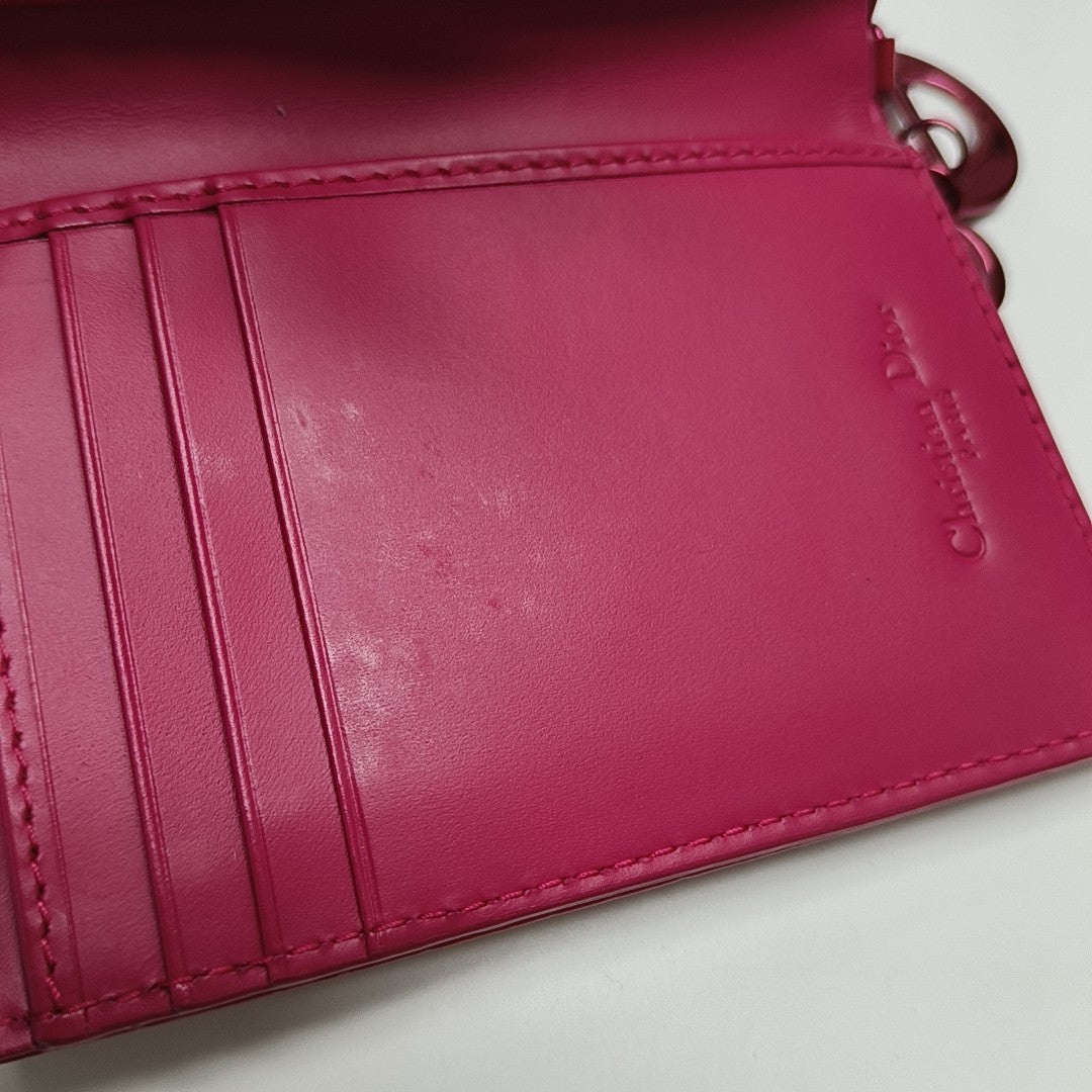 Lady Dior Super Mini Cannage Lambskin Red Wallet