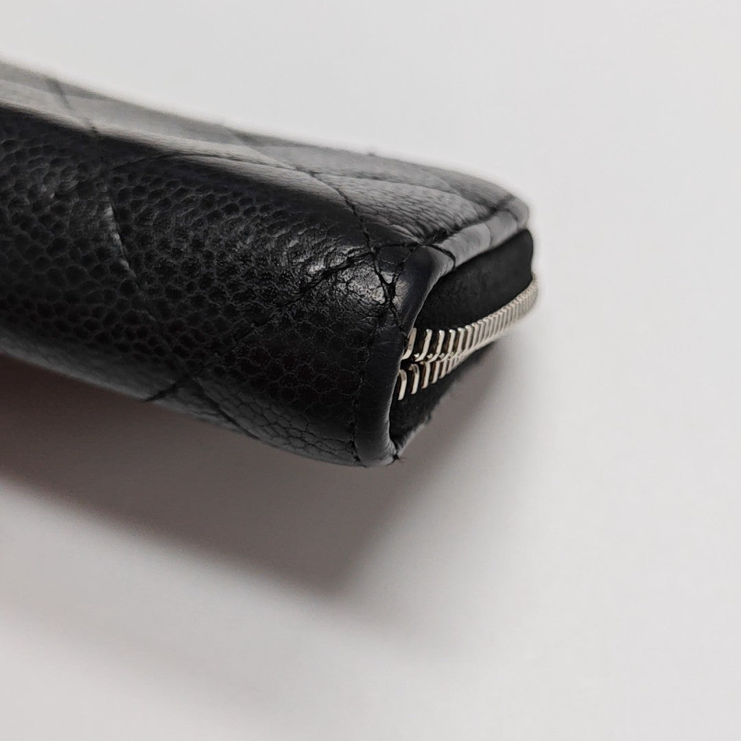 Quilted Grained Calfskin Wallet Black