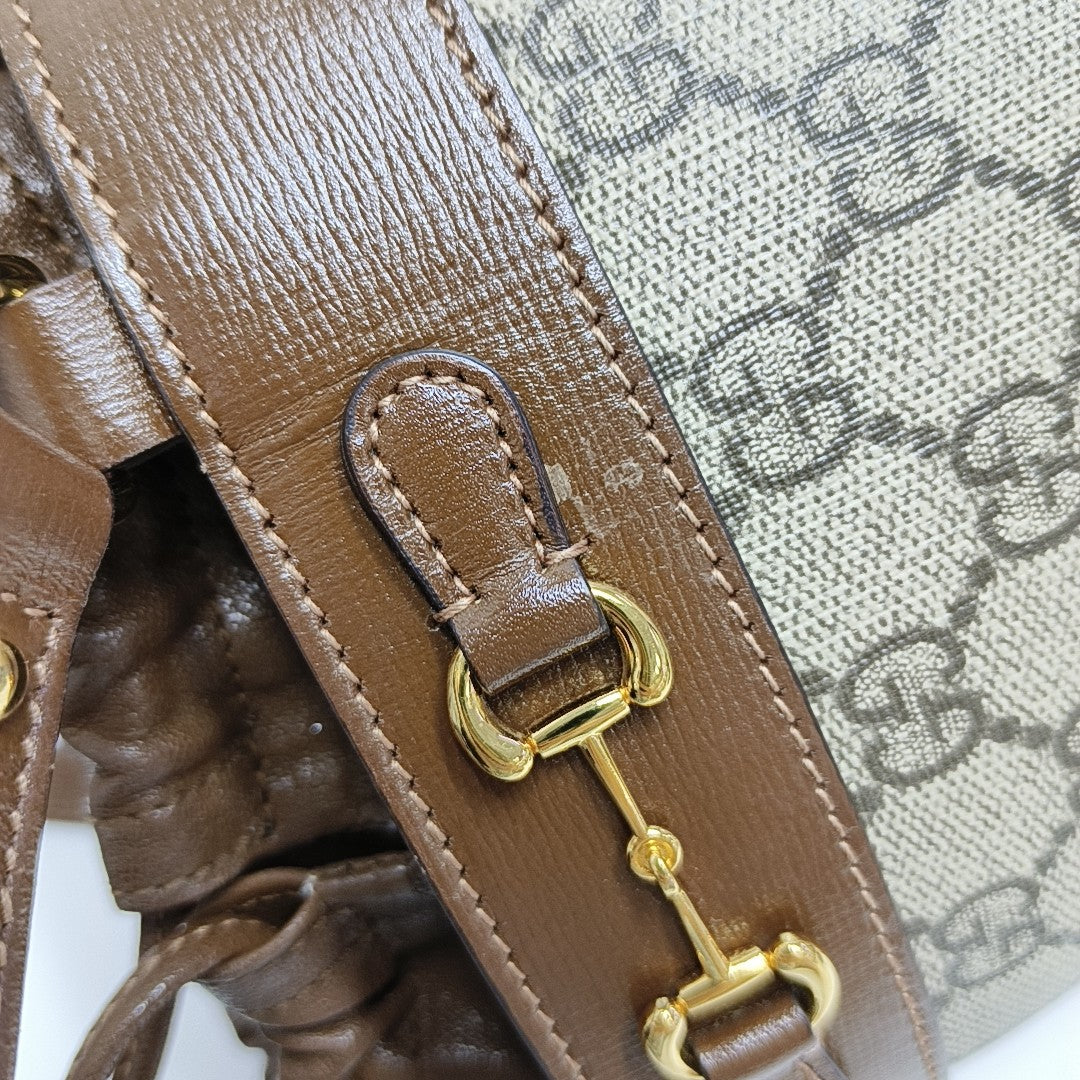 Authenticated pre-owned  Horsebit 1955 Small Coated Canvas Beige - Bucket Bag at Looply