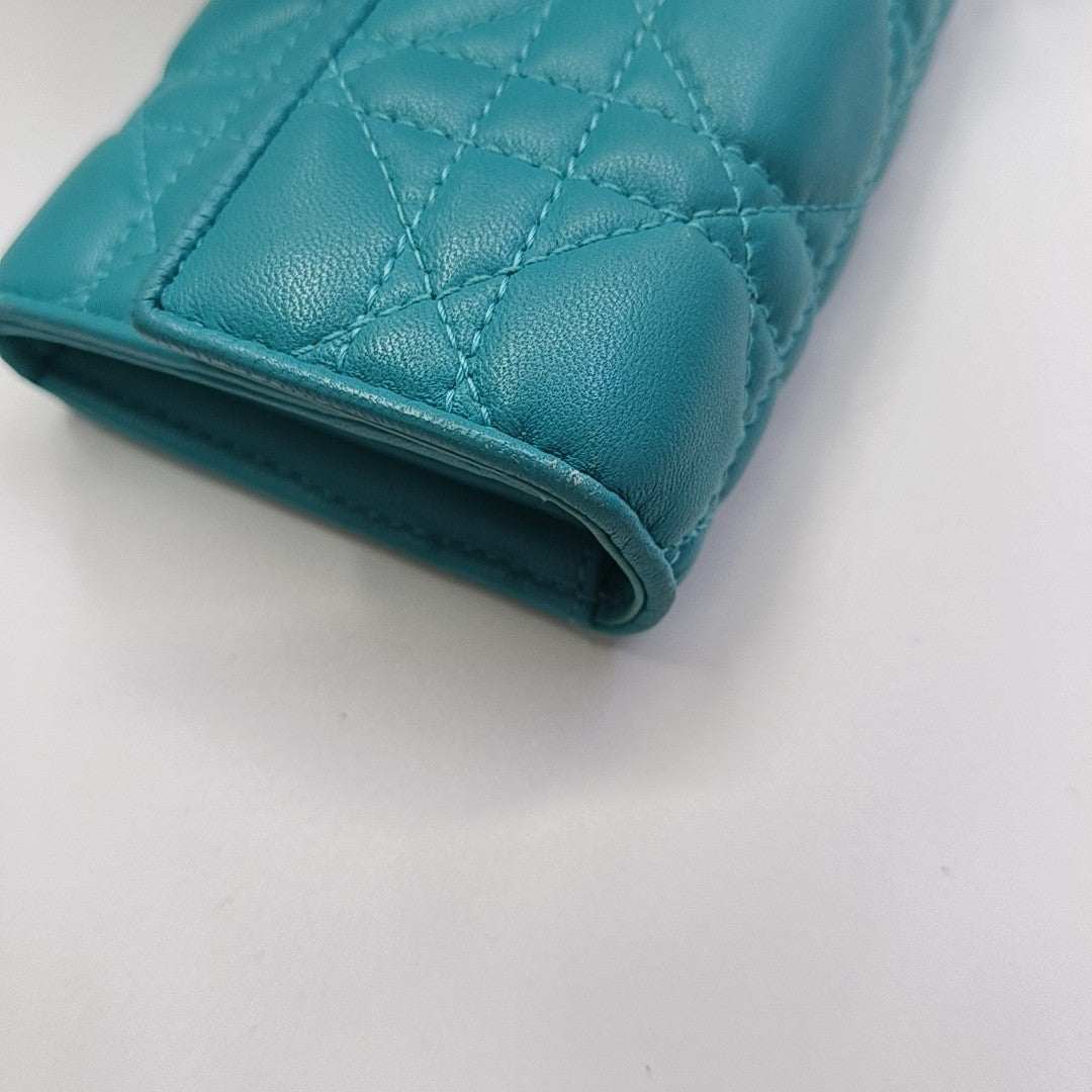 Lady Dior Cannage Lambskin Blue Wallet