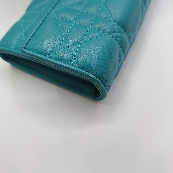 Lady Dior Cannage Lambskin Blue Wallet