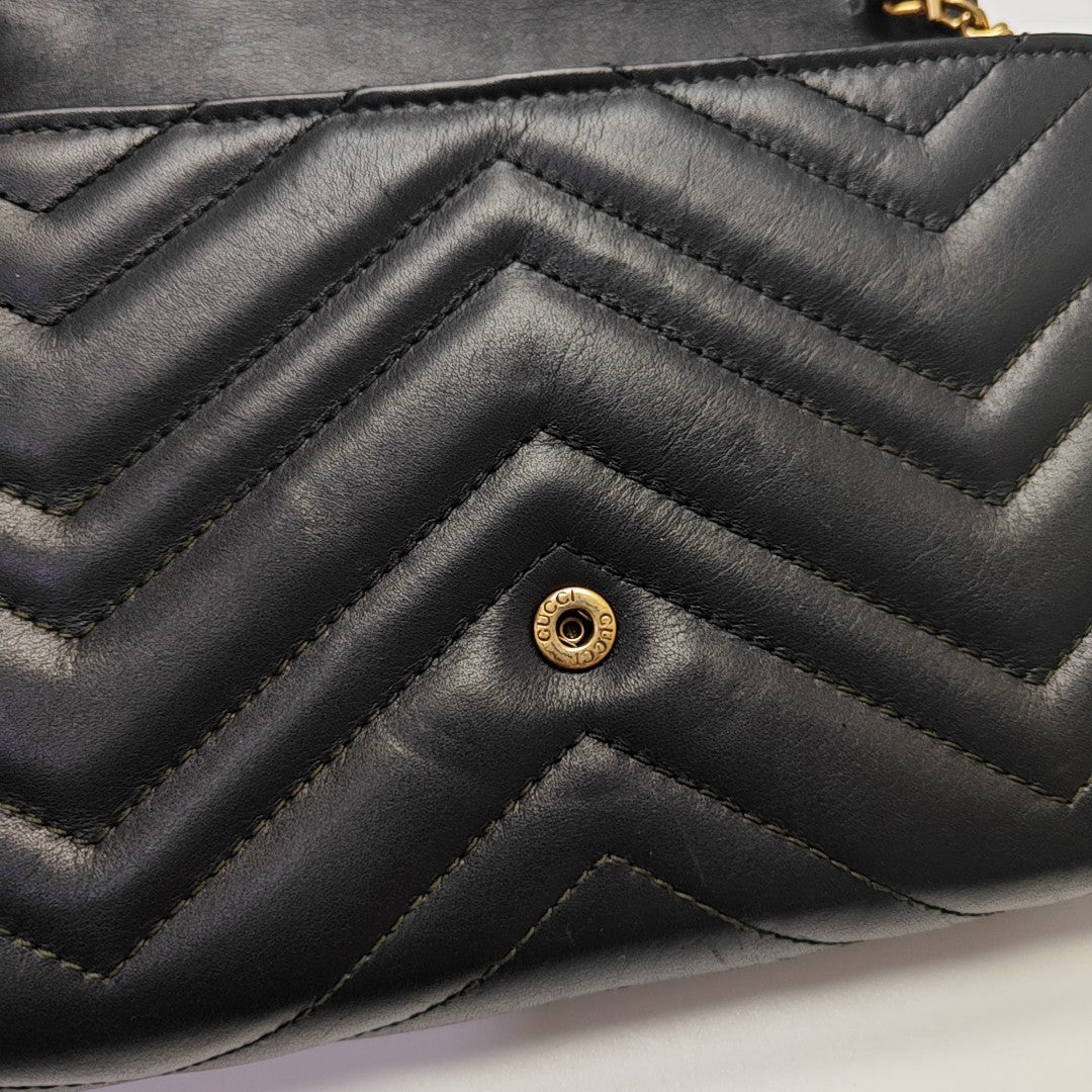 GG Marmont Mini Chevron Calfskin Black