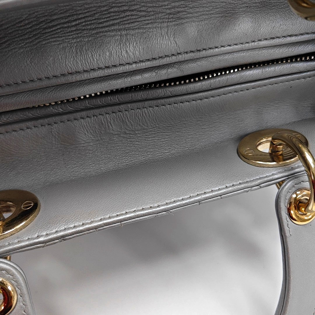 Authenticated pre-owned  Lady Dior Cannage Lambskin Silver - Shoulder Bag at Looply