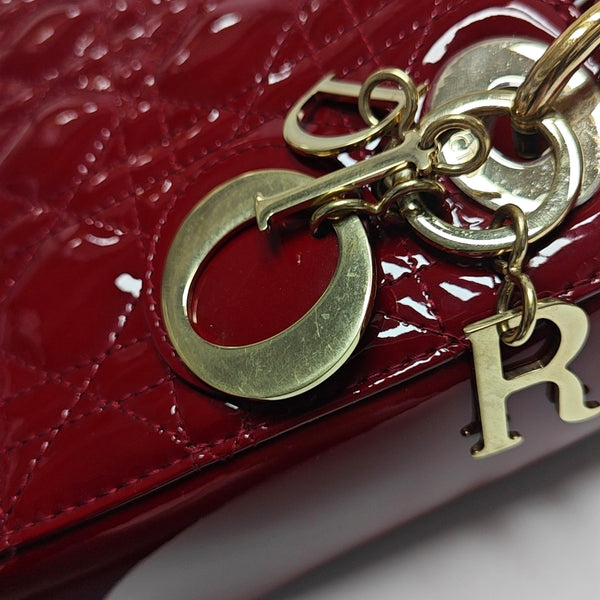 Authenticated pre-owned  Lady Dior Mini Quilted Patent Calfskin Red - Tote Bag at Looply