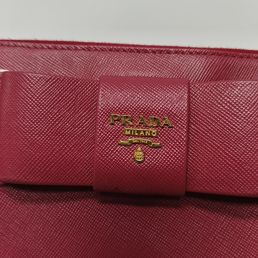 Fiocco Bow Saffiano Calfskin Red Wallet