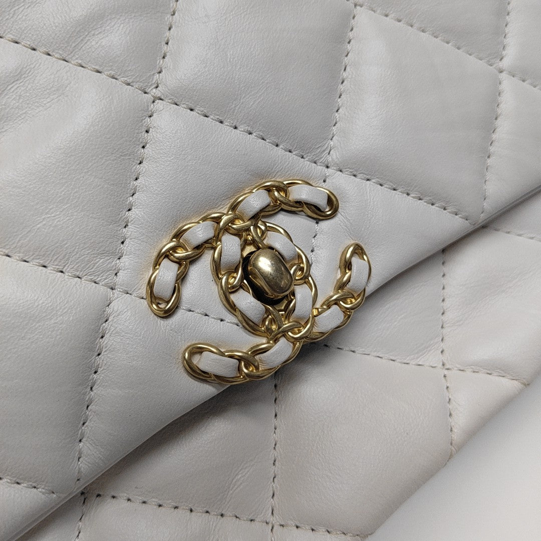 CHANEL 19 Small Quilted Calfskin White