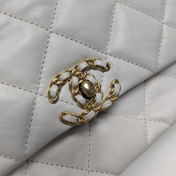 CHANEL 19 Small Quilted Calfskin White