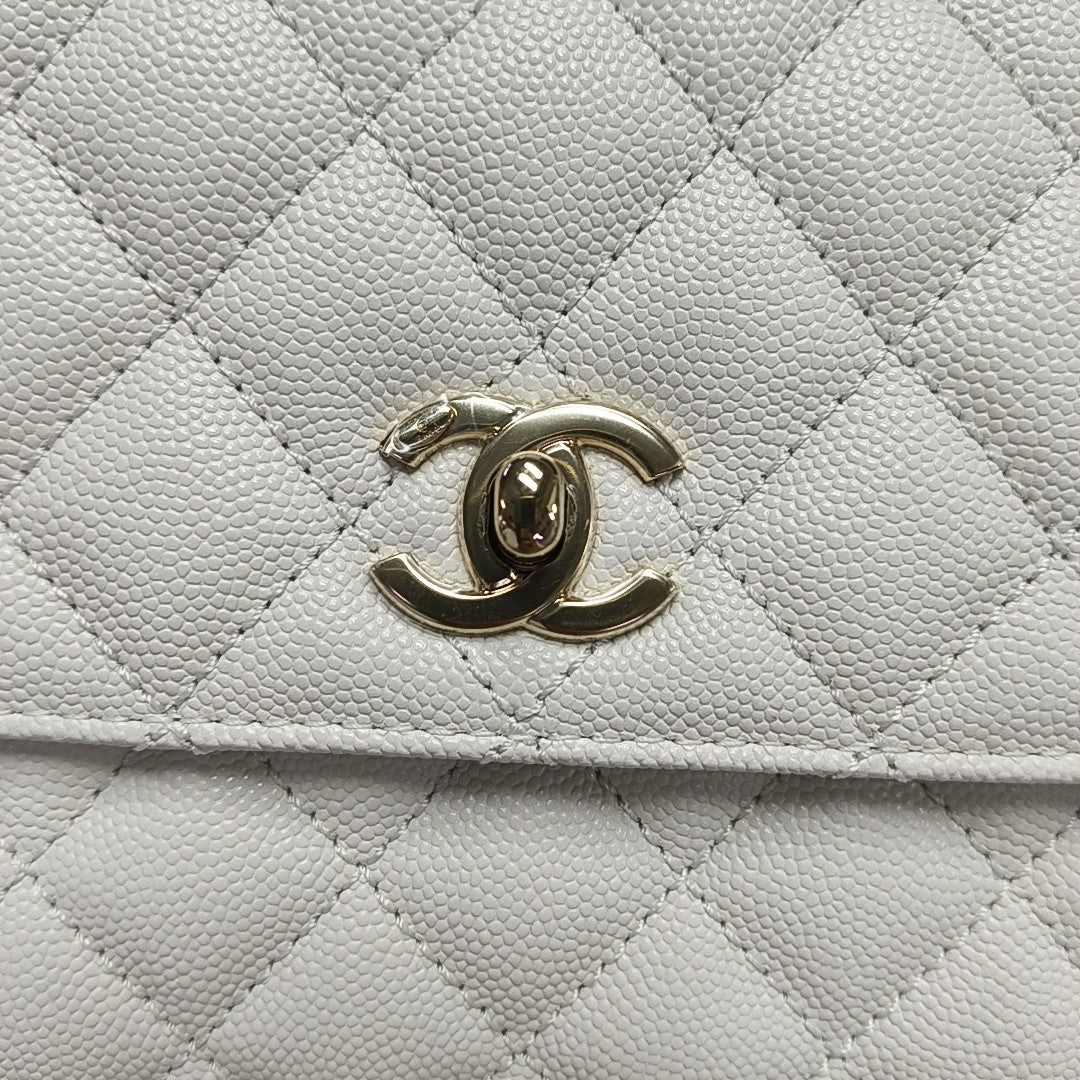 COCO HANDLE Small Quilted Grained Calfskin White