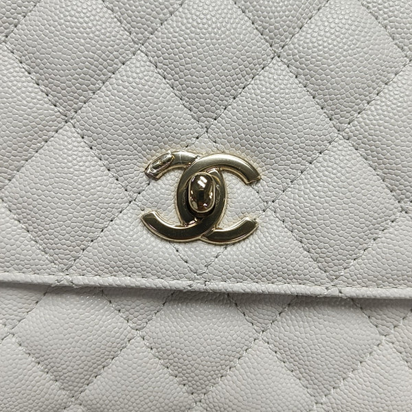 COCO HANDLE Small Quilted Grained Calfskin White