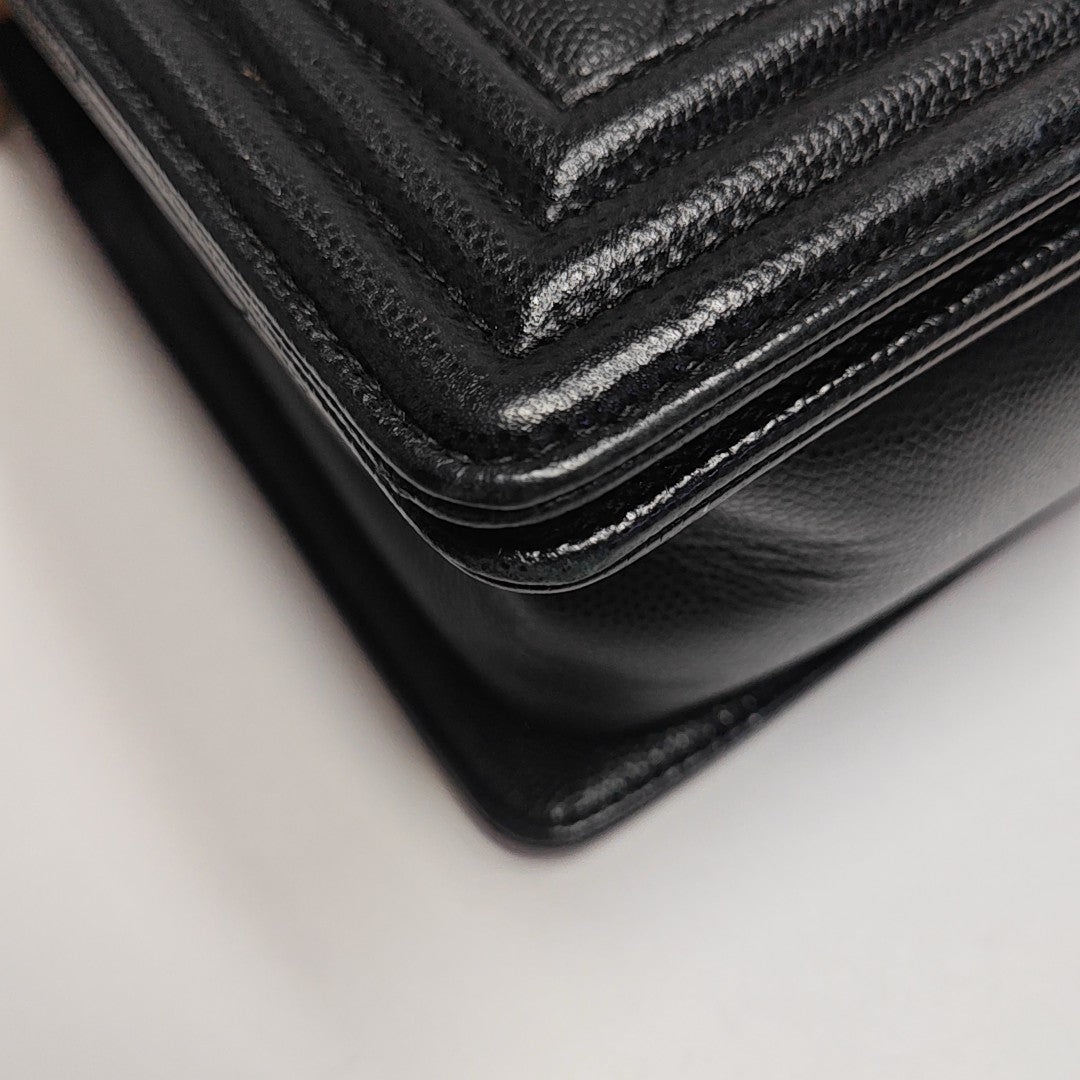 BOY CHANEL Medium Quilted Grained Calfskin Black