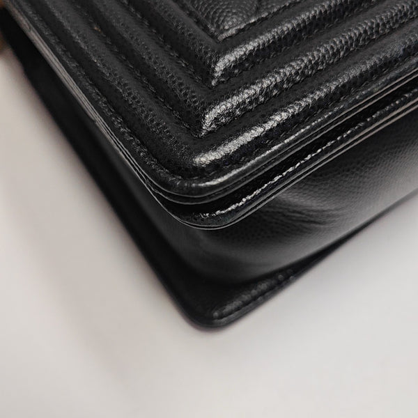 BOY CHANEL Medium Quilted Grained Calfskin Black