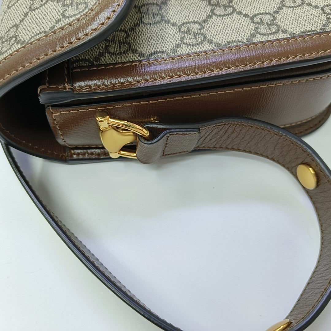 Horsebit 1955 Medium Monogram Coated Canvas Beige