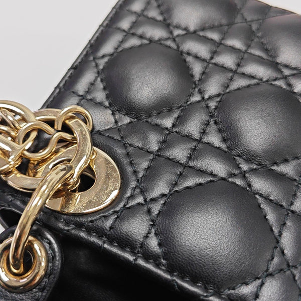 Authenticated pre-owned  Lady Dior Super Mini Quilted Lambskin Black - Tote Bag at Looply