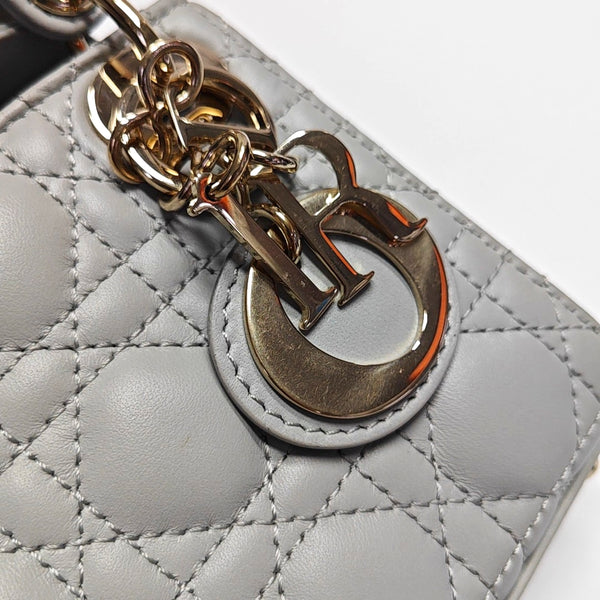 Authenticated pre-owned  Lady Dior Super Mini Quilted Lambskin Grey - Shoulder Bag at Looply