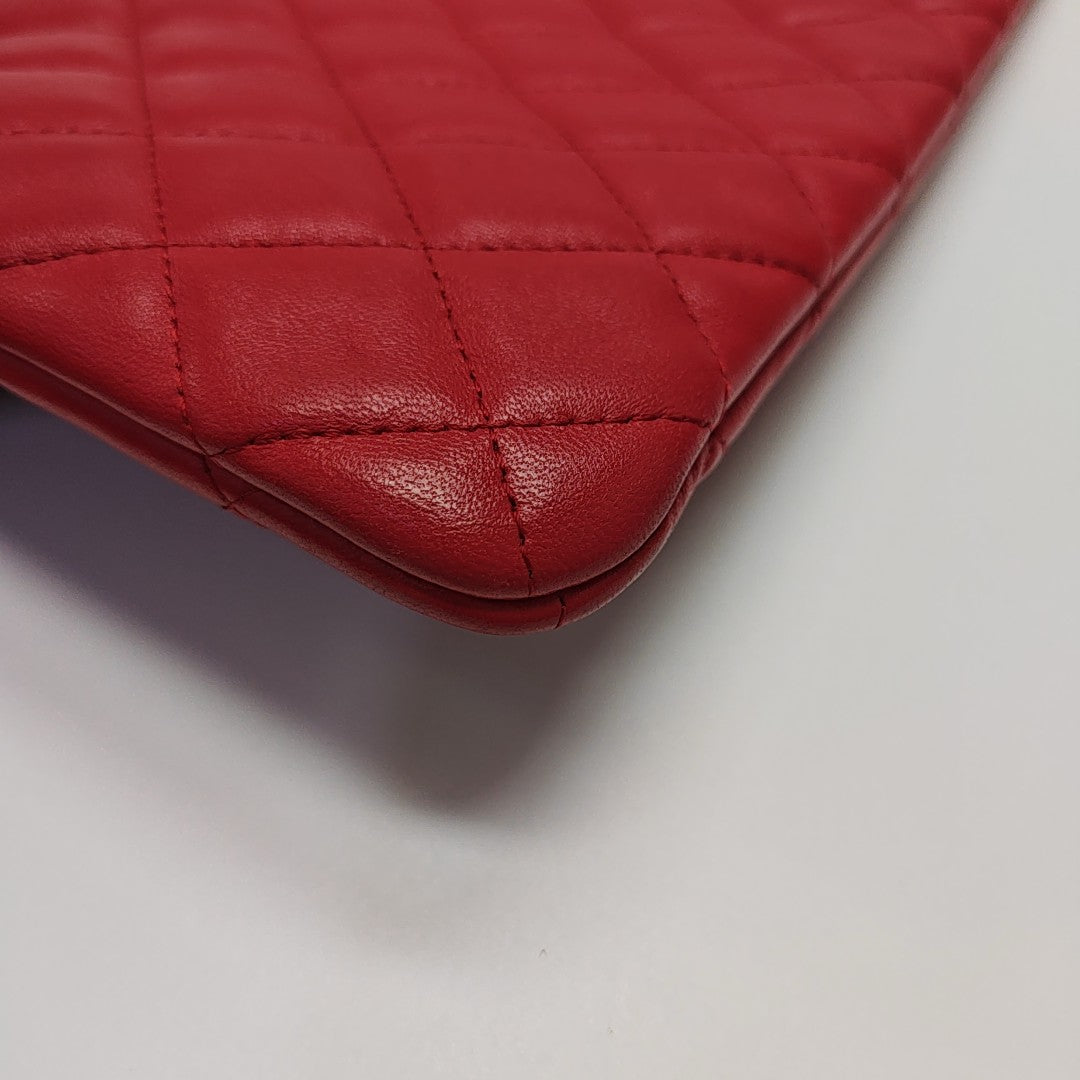 Quilted Lambskin Clutch Red