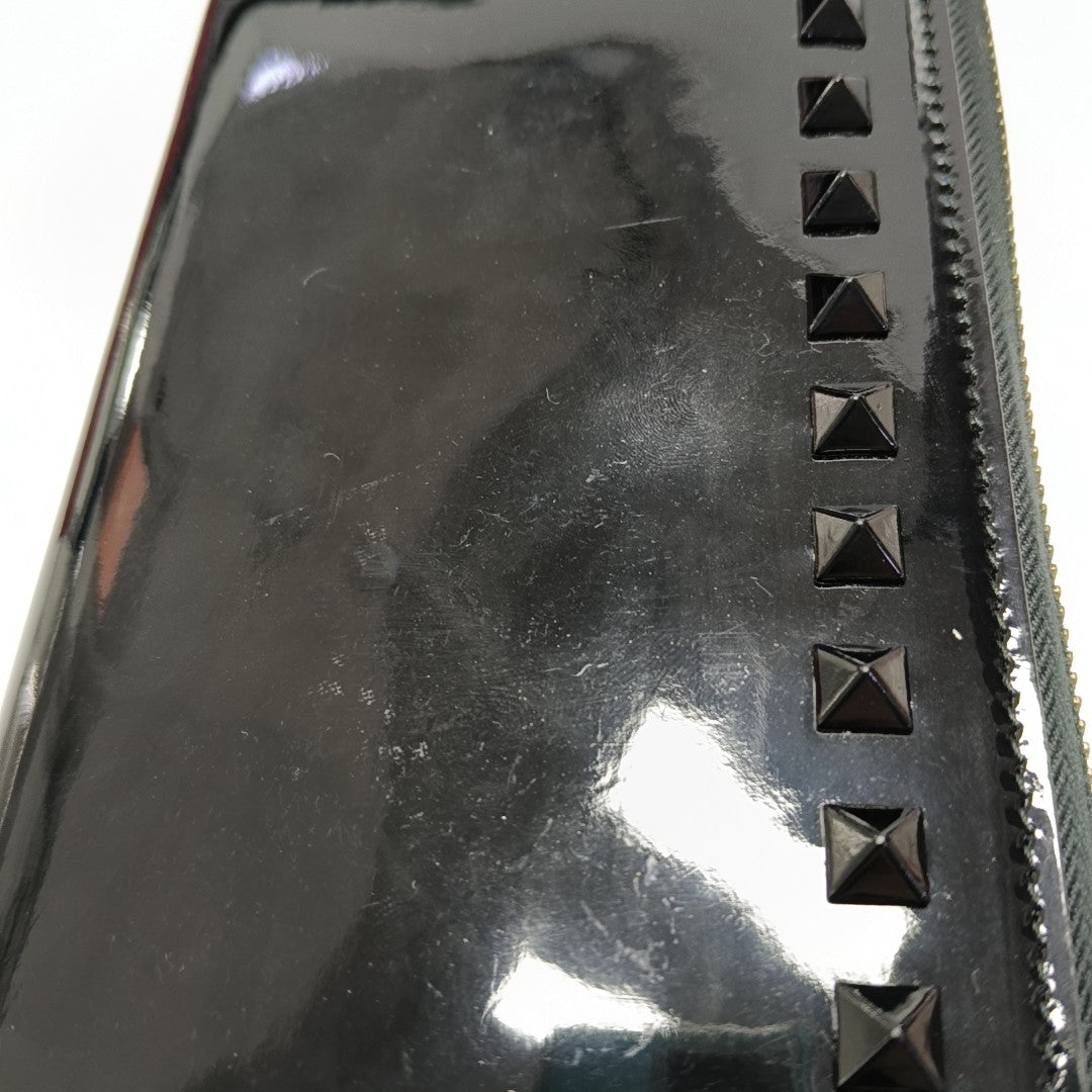 Rockstud Patent Leather Black Wallet