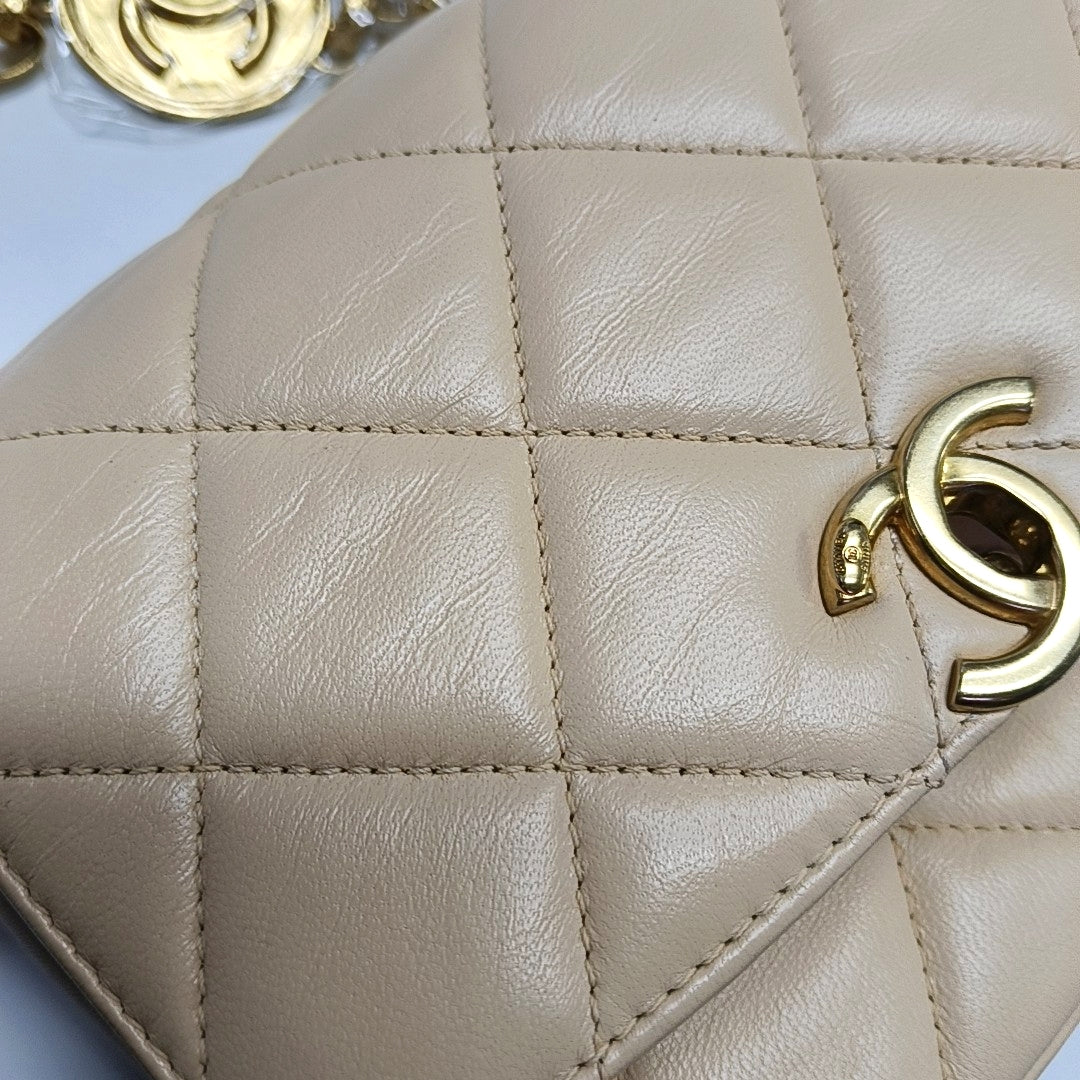 Small Quilted Lambskin Beige