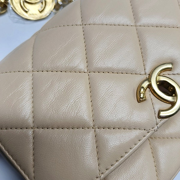 Small Quilted Lambskin Beige