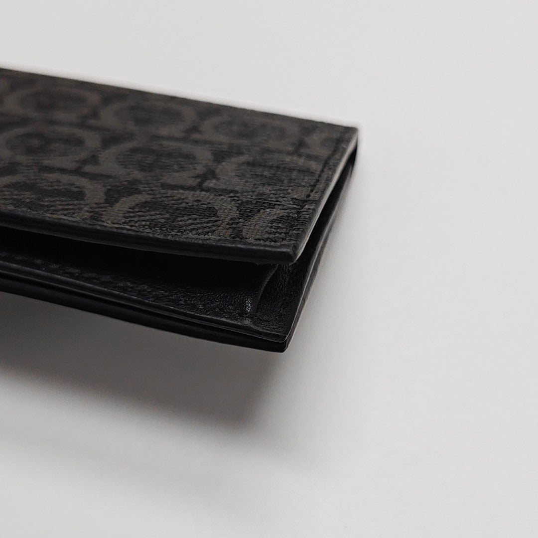 Gancini Coated Canvas Black Card Holder